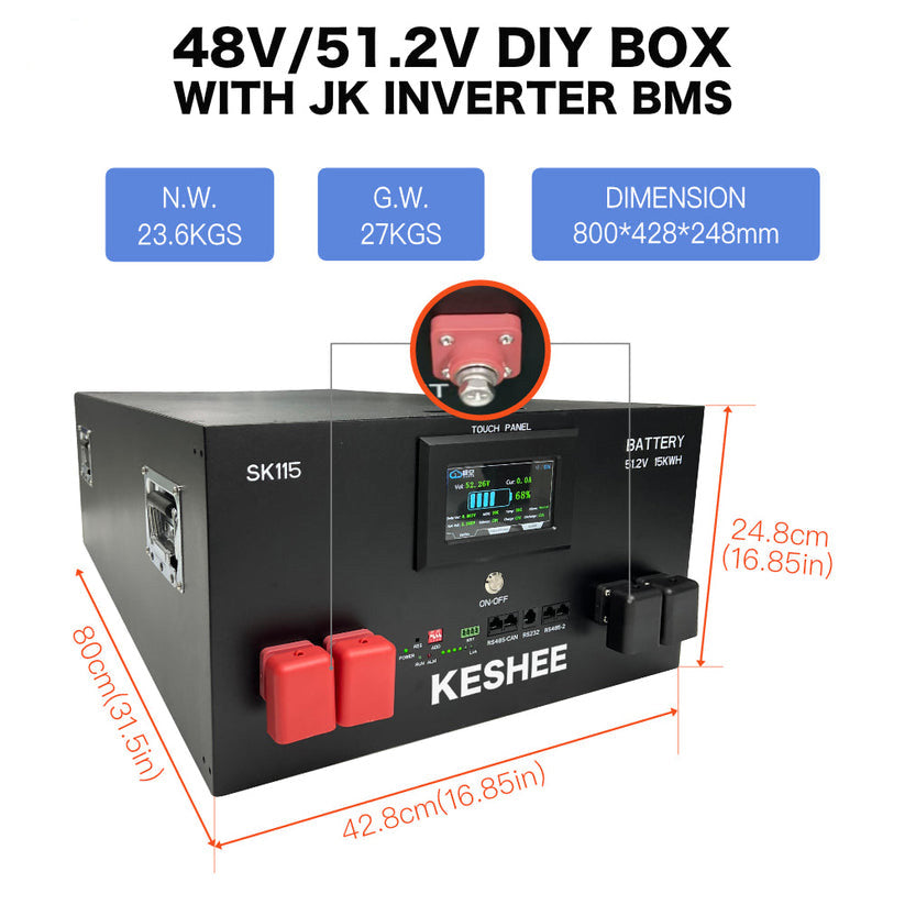 Yfbattery 48V 51.2V LiFePO4 DIY Battery Box 16S 200A  JK Inverter BMS 2A Active Balancer