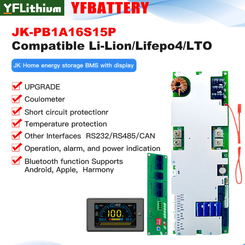 Yfbattery 48V 51.2V LiFePO4 DIY Battery Box 16S 200A  JK Inverter BMS 2A Active Balancer