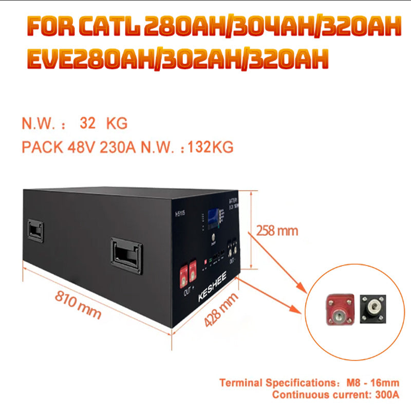 DIY 51.2V Battery Kit Active Balancer Power Lithium Ion Cells Case 200A Solar System