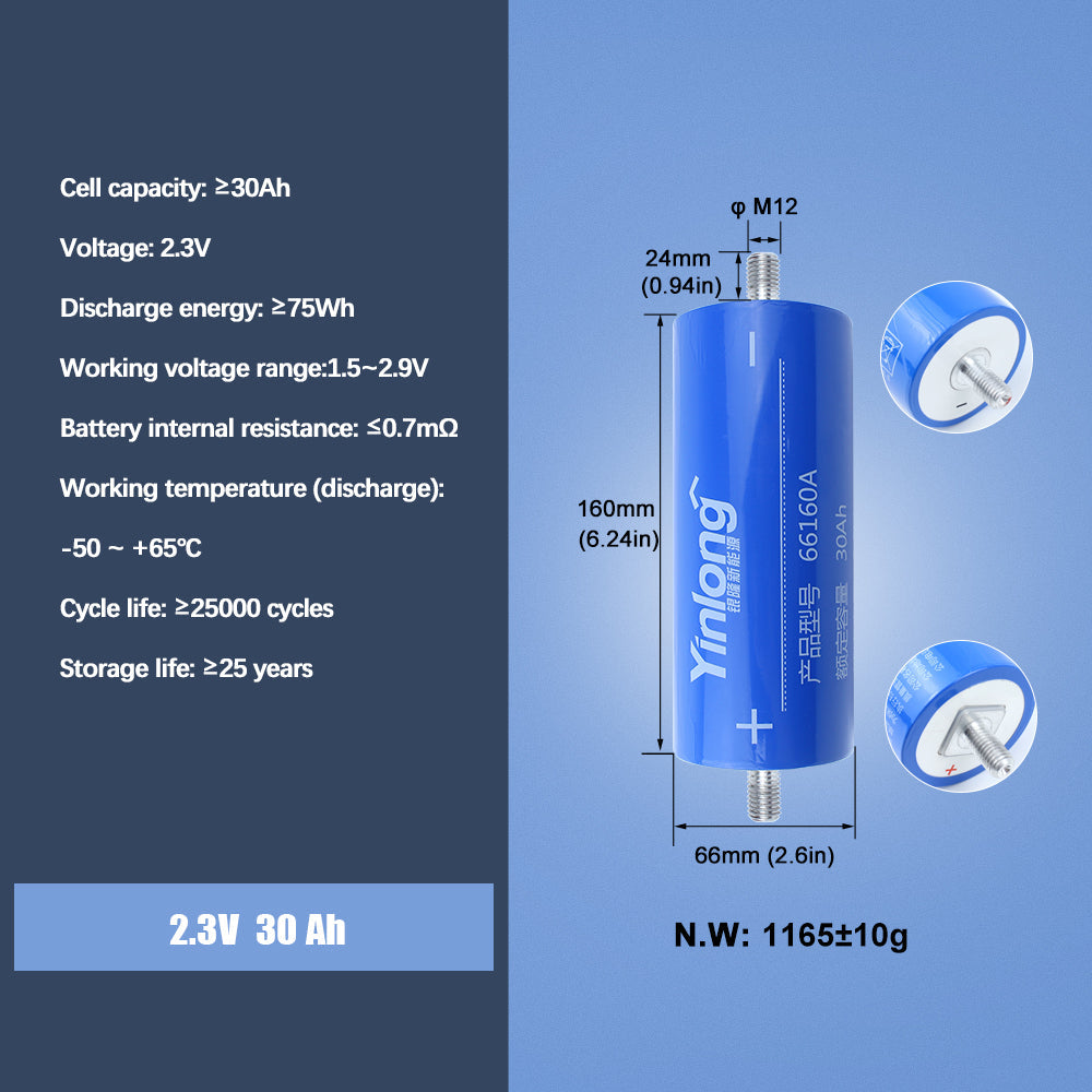 Original LTO 2.3V 30Ah Lithium Titanate battery Cycle life 25000+ For -50 °low temperature discharge DIY Battery Pack 12V 24V 48V